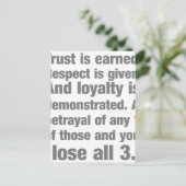 vertrouwen , loyaliteit , respect voor gezegde briefkaart (Staand voorkant)