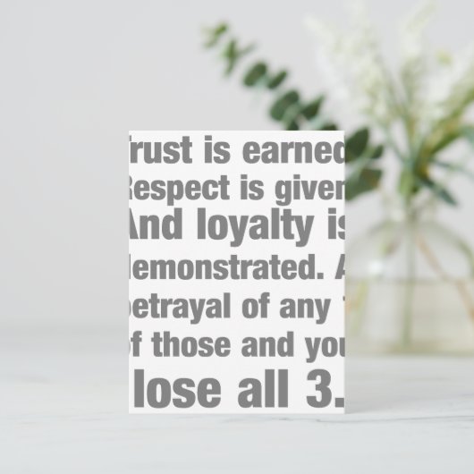 vertrouwen , loyaliteit , respect voor gezegde briefkaart (Staand voorkant)
