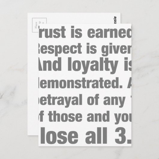 vertrouwen , loyaliteit , respect voor gezegde briefkaart (Voorkant / Achterkant)