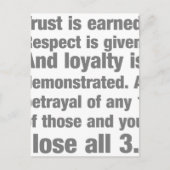 vertrouwen , loyaliteit , respect voor gezegde briefkaart (Voorkant)