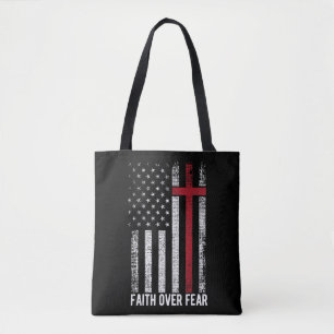 Vertrouwen over angst Amerikaanse vlag Christelijk Tote Bag
