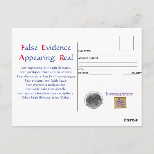 Vertrouwen over angst Briefkaart (Achterkant)