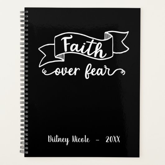 Vertrouwen over angst Elegant Script Black Geperso Planner (Voorkant)