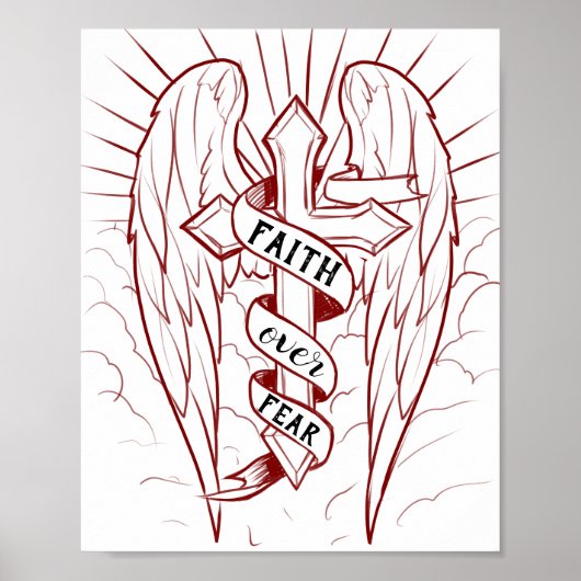 Vertrouwen over angst Engel Wings & Cross Christel Poster (Voorkant)
