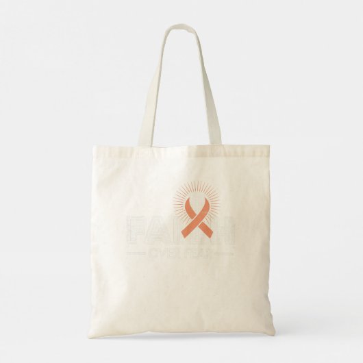 Vertrouwen over angst Perzikribbon baarmoederhalsk Tote Bag (Achterkant)