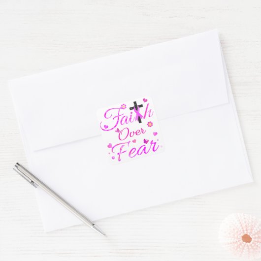 Vertrouwen over angst vierkante sticker (Envelop)