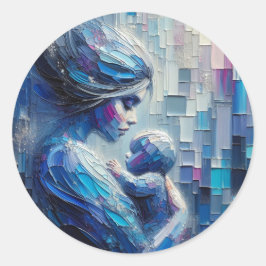 Vertrouwend op haar moeder en kind kunststickers ronde sticker