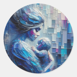 Vertrouwend op haar moeder en kind kunststickers ronde sticker