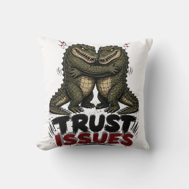 Vertrouwensproblemen Grumpy Krokodil Illustratie Kussen (Voorkant)