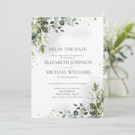 Vertrouwingsdatum Uitstel Eucalyptus Waterverf Aankondiging (Staand voorkant)