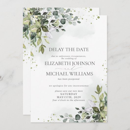 Vertrouwingsdatum Uitstel Eucalyptus Waterverf Aankondiging (Voorkant / Achterkant)