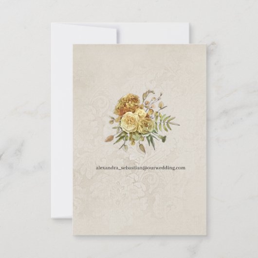  Vervaagd Behang en Gouden Rozen Bruiloft RSVP Kaartje (Achterkant)