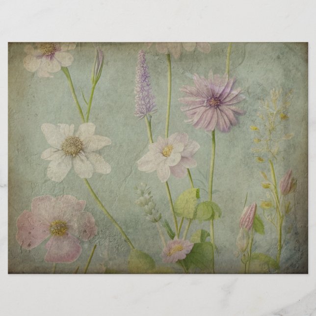 vervaagd blauw bloemenplakboek papier (Voorkant)