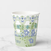 Vervaagd blauw bloemig met patroon papieren bekers (Achterkant)