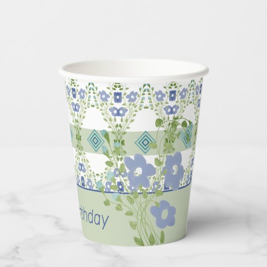 Vervaagd blauw bloemig met patroon papieren bekers (Achterkant)