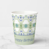 Vervaagd blauw bloemig met patroon papieren bekers (Links)