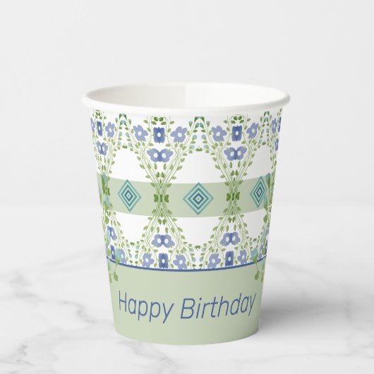 Vervaagd blauw bloemig met patroon papieren bekers (Links)