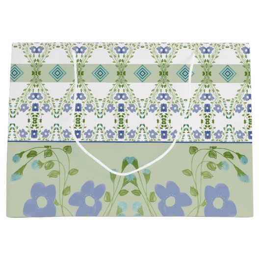 Vervaagd blauw bloemmotief groot cadeauzakje (Voorkant)