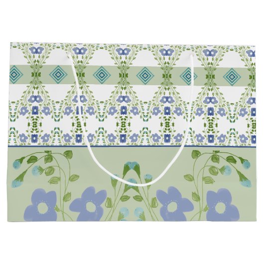 Vervaagd blauw bloemmotief groot cadeauzakje (Achterkant)