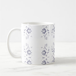 Vervaagd Blauw en Wit Bloemmotief Koffiemok