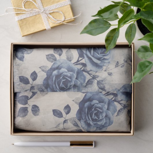  vervaagd blauwe Rozen Tissuepapier (Geschenk)