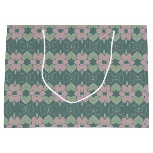 Vervaagd Blauwgroen en Roze Rose Grote Gift Bag Groot Cadeauzakje (Voorkant)