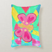 Vervaagd Blauwgroen patroon met roze vlinder Accent Kussen (Voorkant(Verticaal))