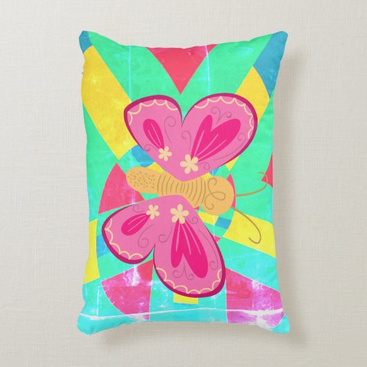 Vervaagd Blauwgroen patroon met roze vlinder Accent Kussen (Voorkant(Verticaal))