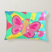 Vervaagd Blauwgroen patroon met roze vlinder Accent Kussen (Achterkant)