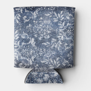 Vervaagd bloemdenim: grungy getextureerde achtergr blikjeskoeler
