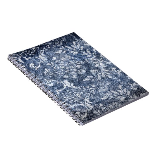 Vervaagd bloemdenim: grungy getextureerde achtergr notitieboek (Rechterzijde)