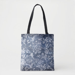 Vervaagd bloemdenim: grungy getextureerde achtergr tote bag
