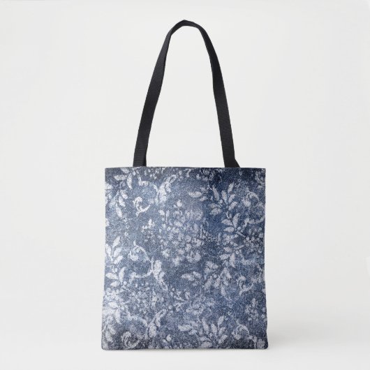 Vervaagd bloemdenim: grungy getextureerde achtergr tote bag (Voorkant)