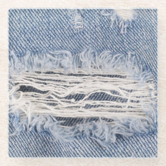 Vervaagd gescheurde jeans textuur glazen onderzetter (Voorkant)