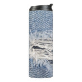 Vervaagd gescheurde jeans textuur thermosbeker (Gedraaid links)