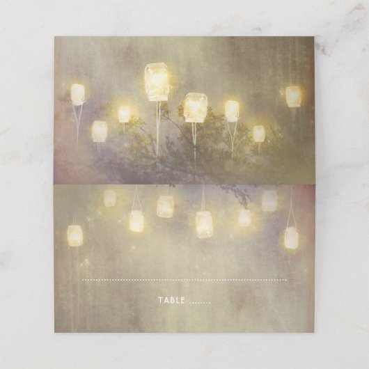 Vervaagd Mason Jar Lights Rustieke Bruiloft Plaatskaartje (Buitenkant ongevouwen)