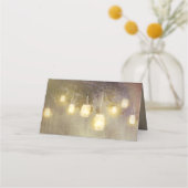 Vervaagd Mason Jar Lights Rustieke Bruiloft Plaatskaartje (Achterkant)