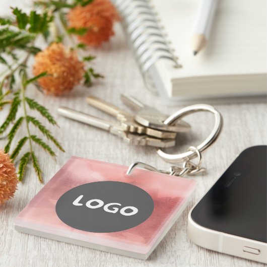 Vervaagd Roos Business Logo & QR Tweezijdig Sleutelhanger (Voorkant Rechts)