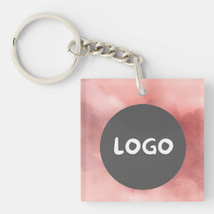Vervaagd Roos Business Logo & QR Tweezijdig Sleutelhanger