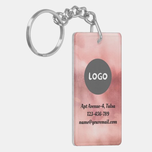 Vervaagd Roos QR Code & Business Logo Tweezijdig Sleutelhanger (Voorkant Links)