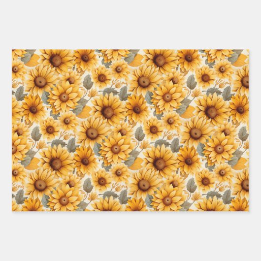 Vervaagd rustiek geperst zonnebloemen Waterverf on Inpakpapier Vel (Voorkant 2)