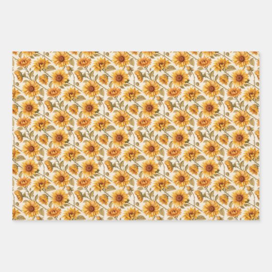 Vervaagd rustiek geperst zonnebloemen Waterverf on Inpakpapier Vel (Voorkant)