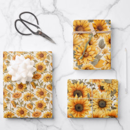 Vervaagd rustiek geperst zonnebloemen Waterverf on Inpakpapier Vel