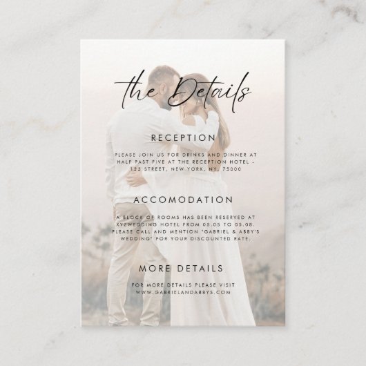 Vervaagd Transparant Licht Foto Bruiloft Details Informatiekaartje (Voorkant)
