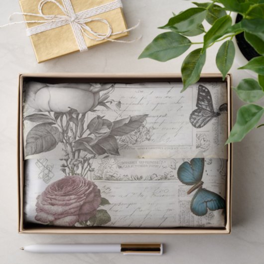 Vervaagd  Vlinders en Rozen Decoupage Tissuepapier (Geschenk)