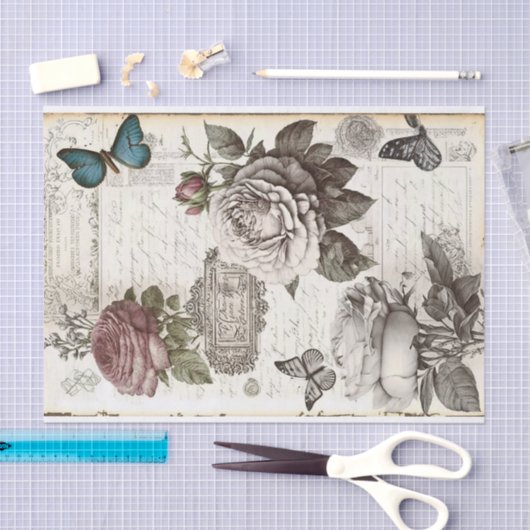 Vervaagd  Vlinders en Rozen Decoupage Tissuepapier (Craft)