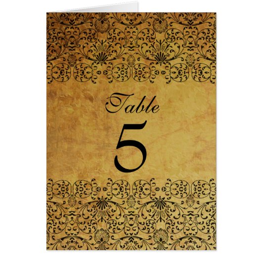  vervaagd zwart goud damask bruidstafel kaart (Voorkant)