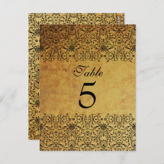 vervaagd zwart goud damask bruidstafel kaart (Voorkant / Achterkant)