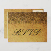 vervaagd zwart goud damask bruiloft RSVP-kaart Uitnodiging Briefkaart (Voorkant / Achterkant)