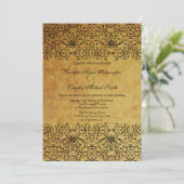 vervaagd zwart goud damask bruiloft uitnodiging (Staand voorkant)